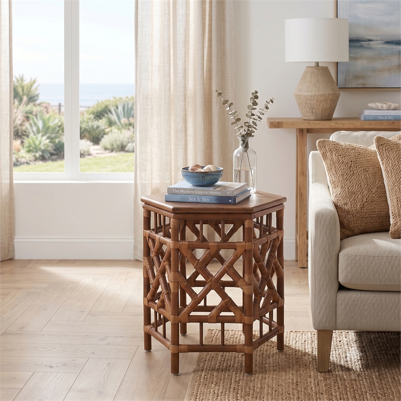 NPD Furniture - Kano Accent Table - Cane Brown Rattan Base - Wood Top