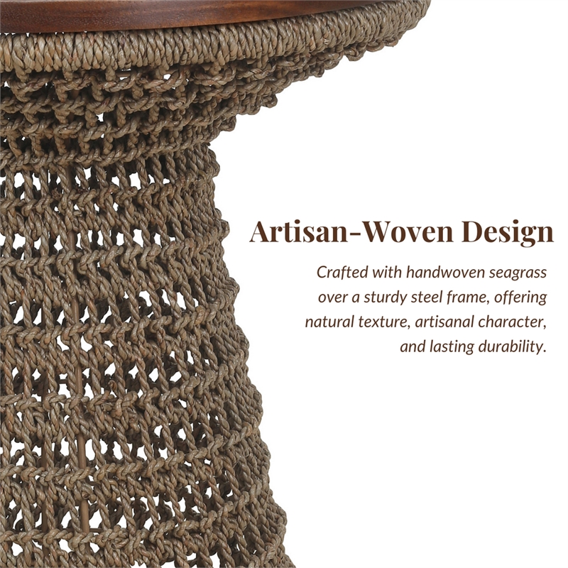 NPD Furniture - Calyx Accent Table - Natural Straw Seagrass Base - Brown Wood