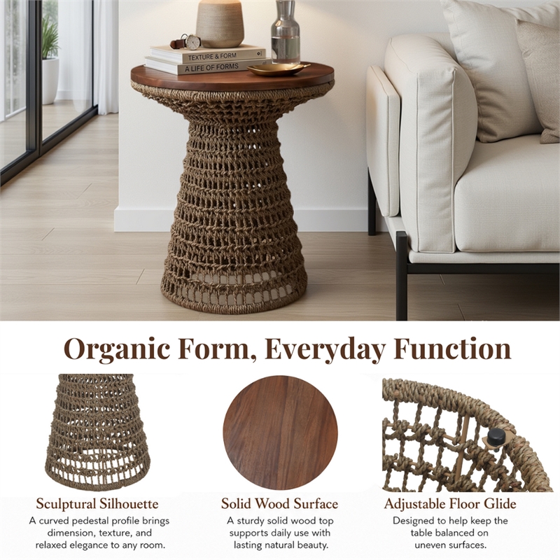 NPD Furniture - Calyx Accent Table - Natural Straw Seagrass Base - Brown Wood