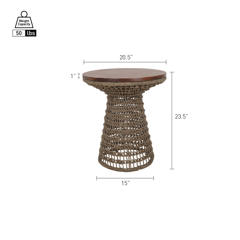 NPD Furniture - Calyx Accent Table - Natural Straw Seagrass Base - Brown Wood