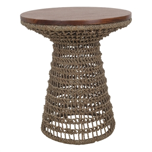 NPD Furniture - Calyx Accent Table - Natural Straw Seagrass Base - Brown Wood
