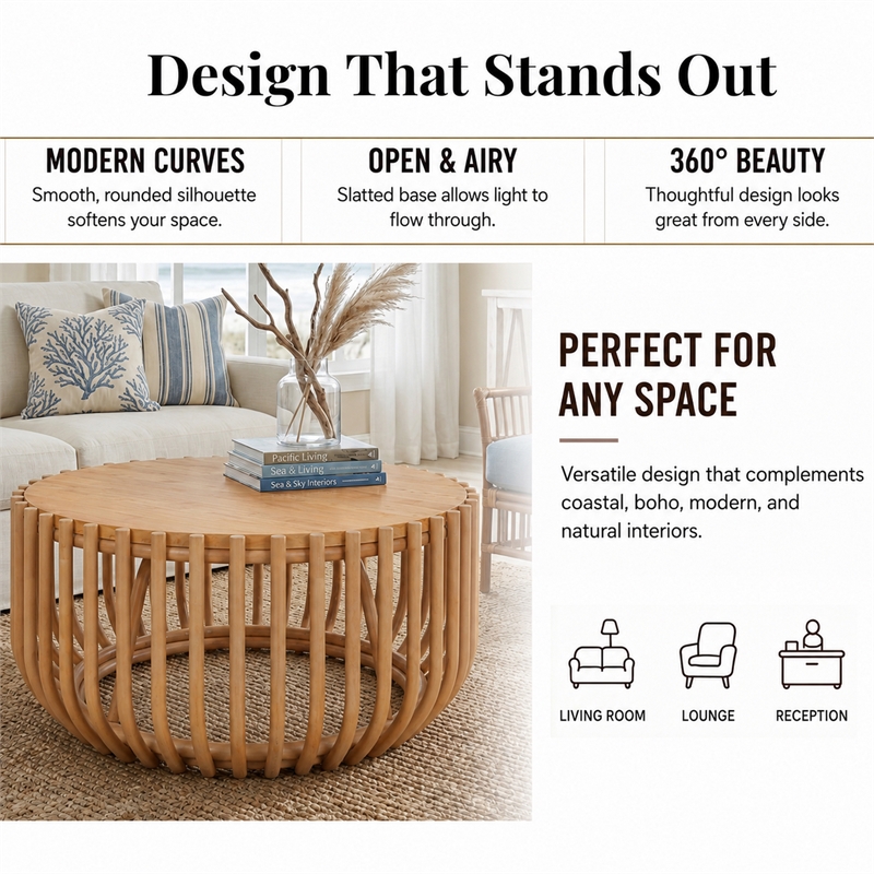 NPD Furniture - Bexa Coffee Table - Honey Rattan Base - Natural