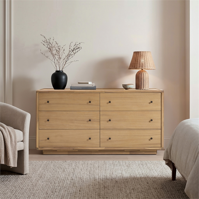 Rosette 6-Drawer Dresser - Light Natural - Acacia - Bedroom Furniture