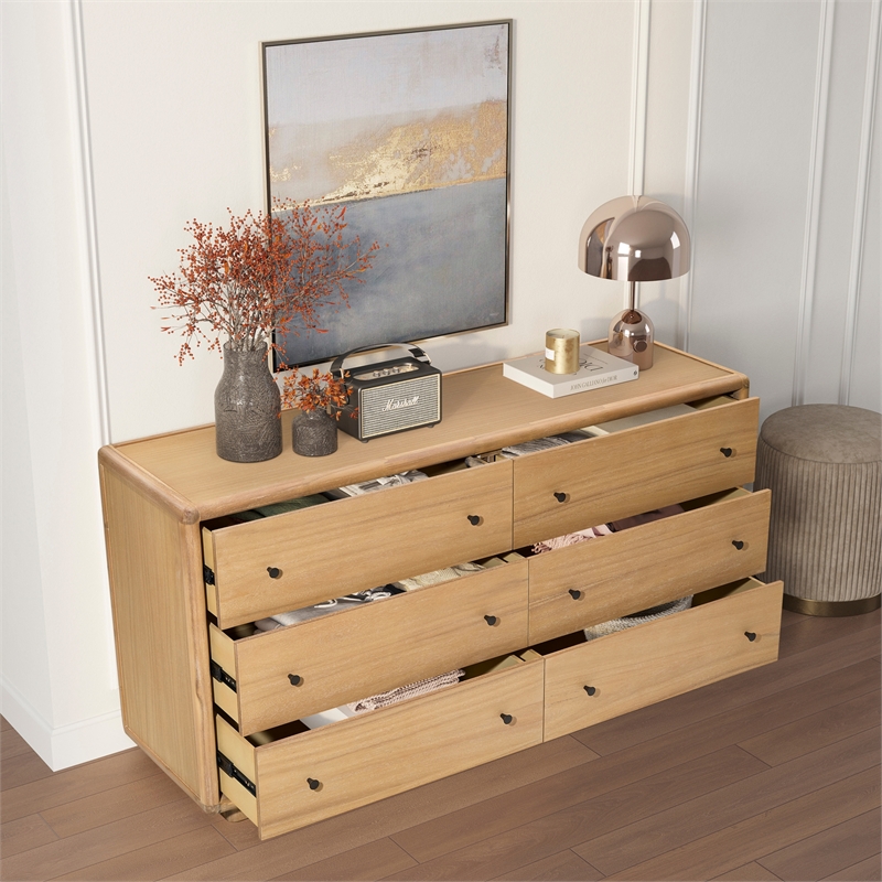 Rosette 6-Drawer Dresser - Light Natural - Acacia - Bedroom Furniture