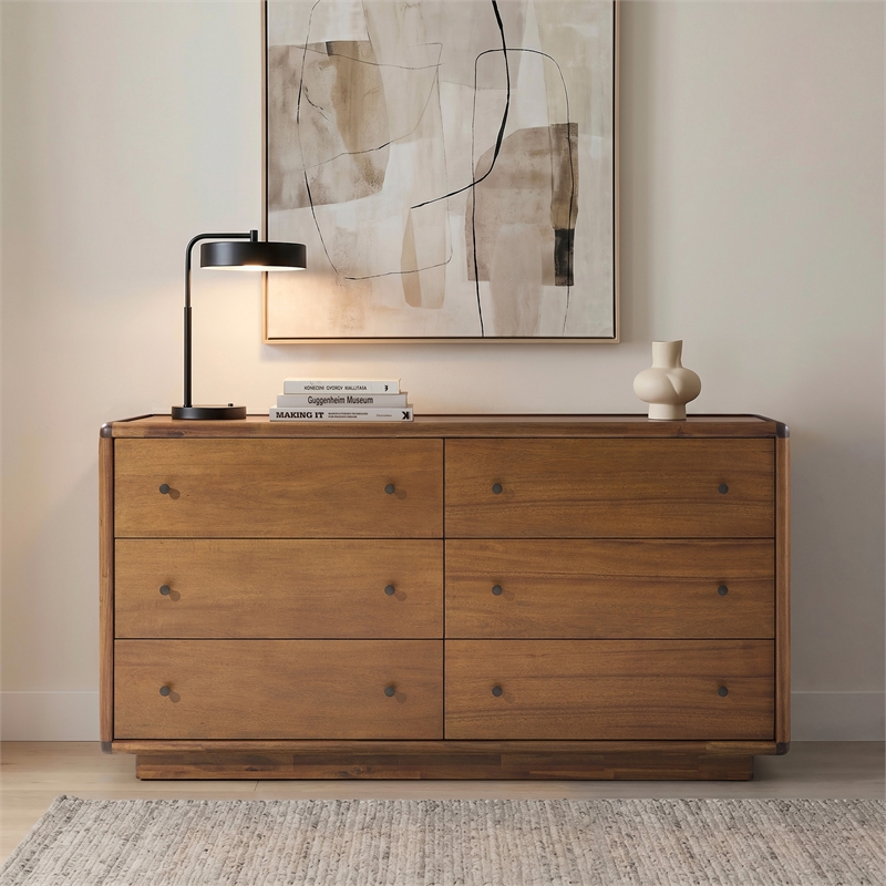 Rosette 6-Drawer Dresser - Hazelnut Brown - Acacia - Bedroom Furniture