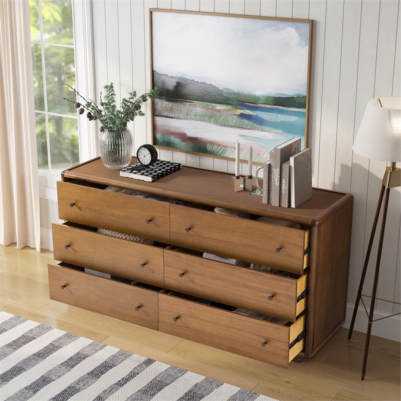 Rosette 6-Drawer Dresser - Hazelnut Brown - Acacia - Bedroom Furniture
