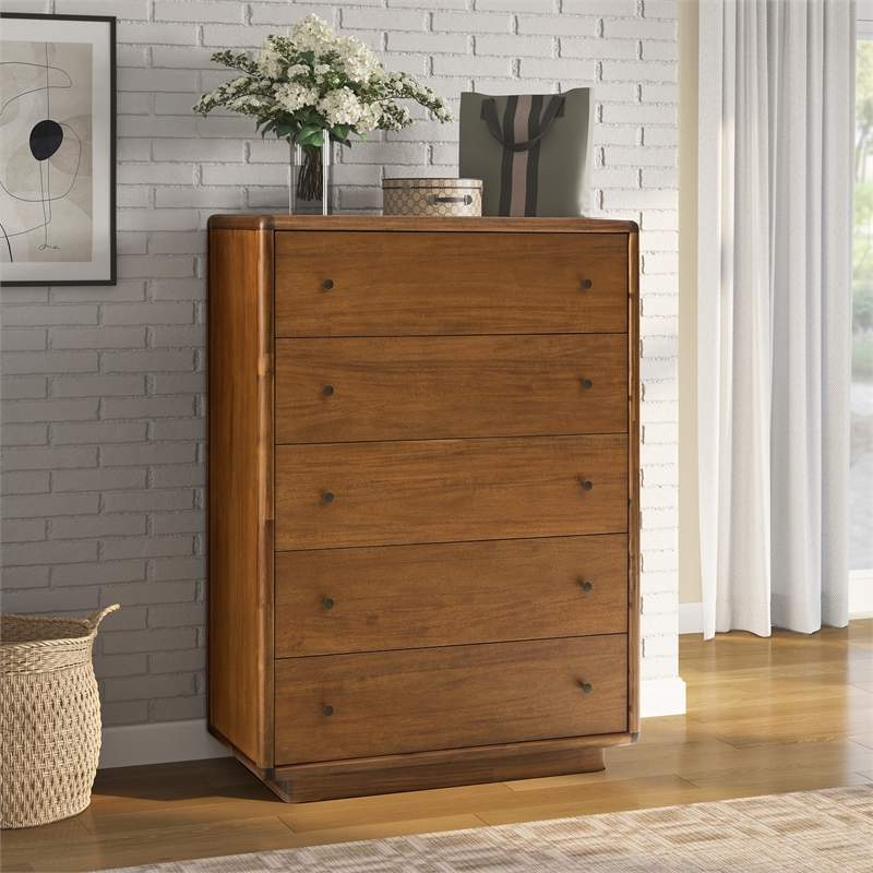 Rosette 5-Drawer Dresser - Hazelnut Brown - Acacia - Bedroom Furniture