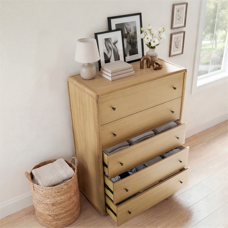 Rosette 5-Drawer Dresser - Light Natural - Acacia - Bedroom Furniture