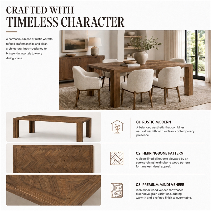 NPD Furniture - Kingston Herringbone Dining Table - Brown - Solid Wood