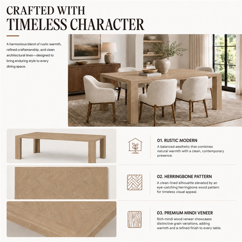NPD Furniture - Kingston Herringbone Dining Table - Light Natural - Solid Wood