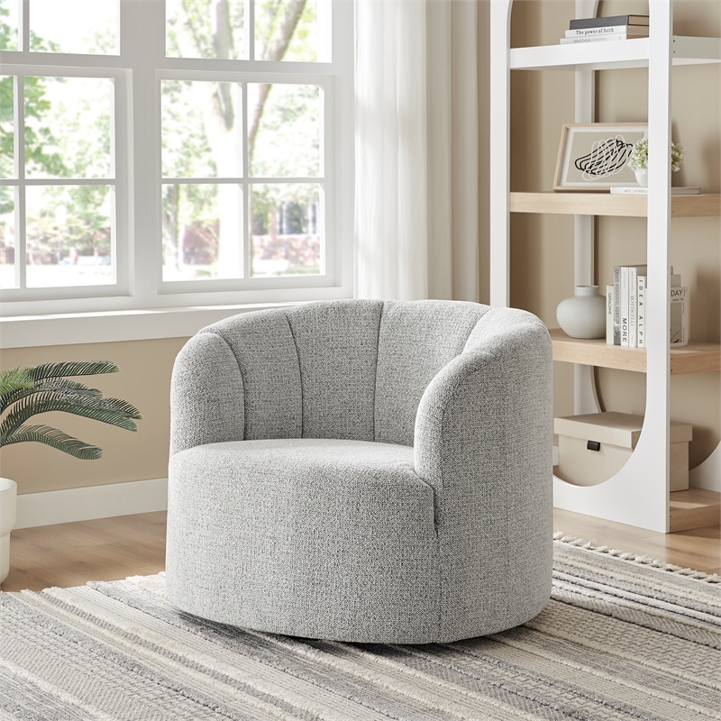 NPD Furniture - Elowen Swivel Accent Arm Chair - Heathered Cream Chenille