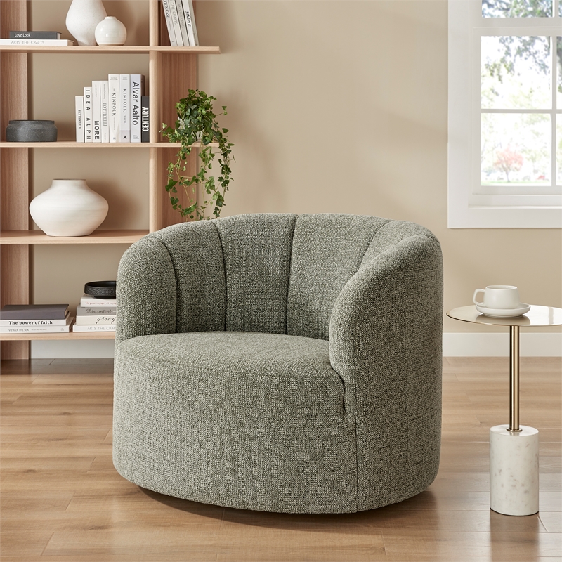 NPD Furniture - Elowen Swivel Accent Arm Chair - Heathered Olive Chenille