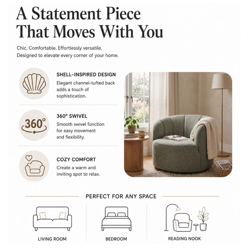 NPD Furniture - Elowen Swivel Accent Arm Chair - Heathered Olive Chenille