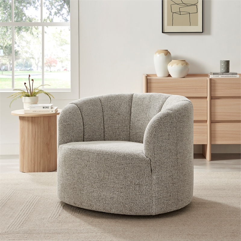 NPD Furniture - Elowen Swivel Accent Arm Chair - Heathered Taupe Chenille