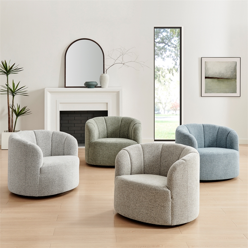 NPD Furniture - Elowen Swivel Accent Arm Chair - Heathered Taupe Chenille