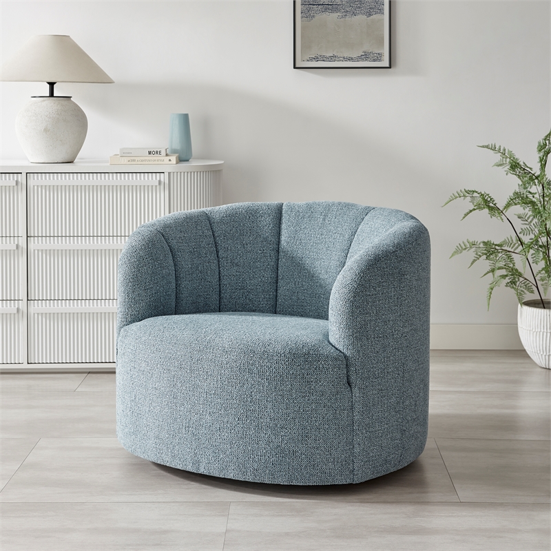 NPD Furniture - Elowen Swivel Accent Arm Chair - Heathered Blue Chenille
