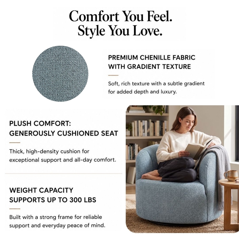 NPD Furniture - Elowen Swivel Accent Arm Chair - Heathered Blue Chenille