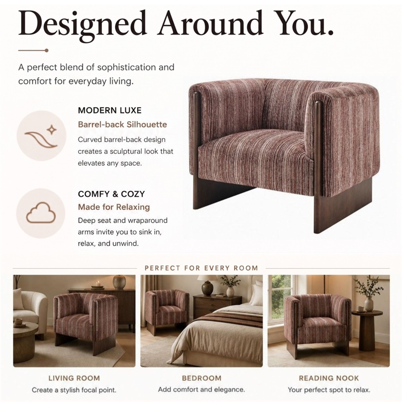 NPD Furniture - Daxon Fabric Accent Arm Chair - Stria Clay Chenille