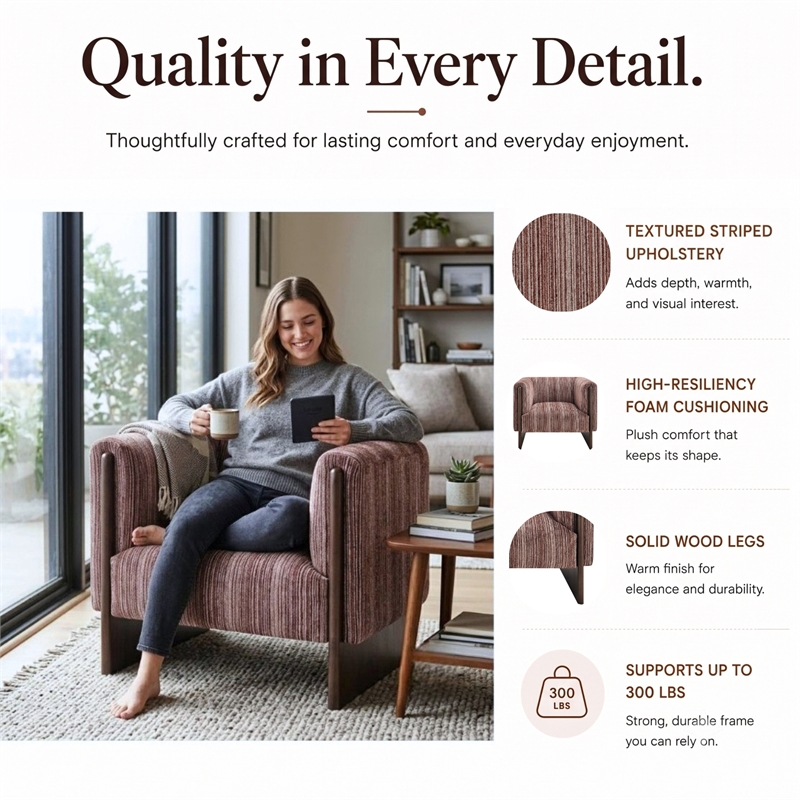 NPD Furniture - Daxon Fabric Accent Arm Chair - Stria Clay Chenille