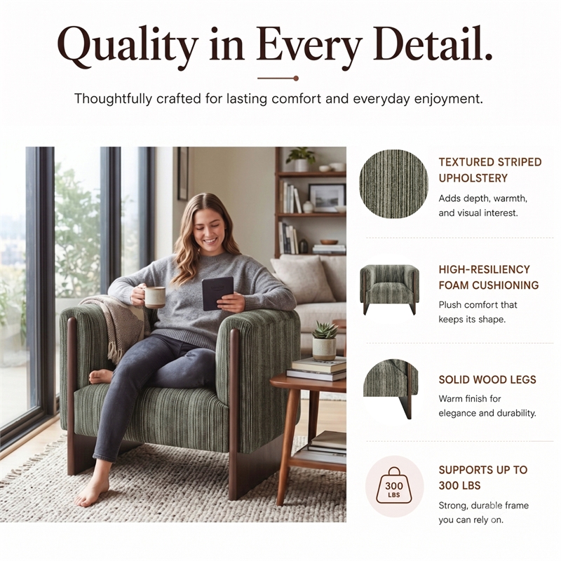 NPD Furniture - Daxon Accent Arm Chair - Stria Olive Chenille