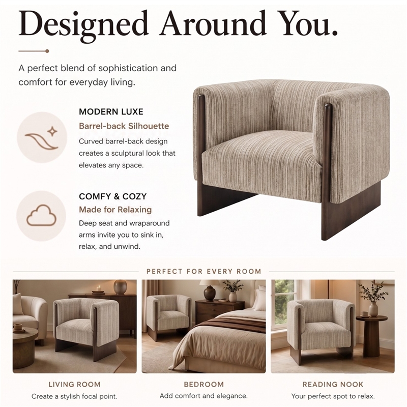 NPD Furniture - Daxon Accent Arm Chair - Stria Sand Chenille