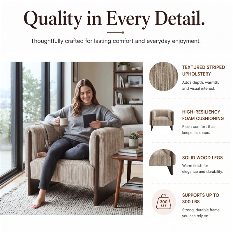 NPD Furniture - Daxon Accent Arm Chair - Stria Sand Chenille