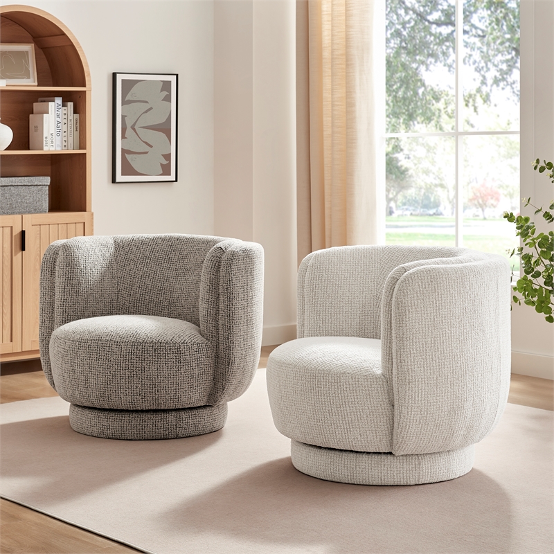NPD Furniture - Veloura Fabric Swivel Accent Arm Chair - Mila Ivory