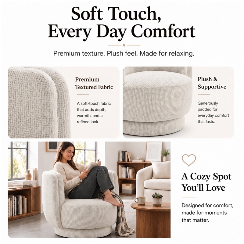 NPD Furniture - Veloura Fabric Swivel Accent Arm Chair - Mila Ivory