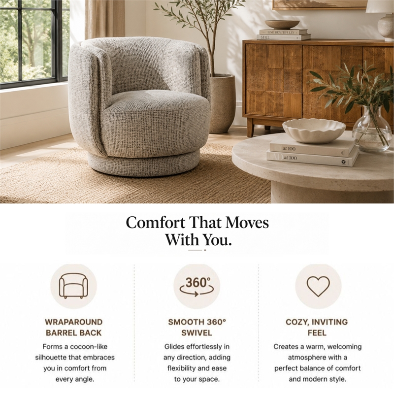 NPD Furniture - Veloura Fabric Swivel Accent Arm Chair - Mila Taupe