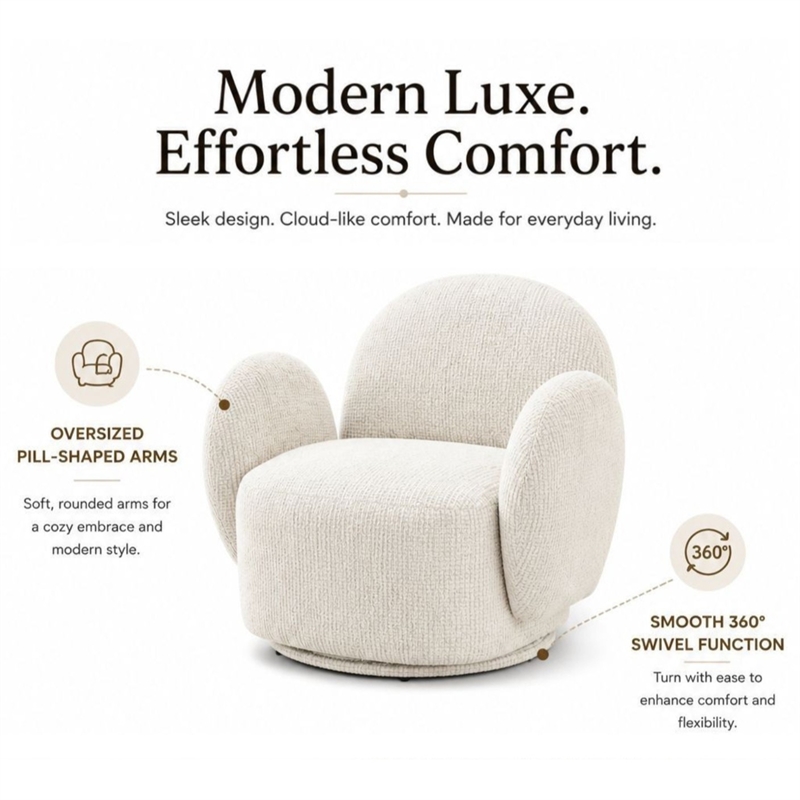 NPD Furniture - Zoya Fabric Swivel Accent Arm Chair - Mila Ivory