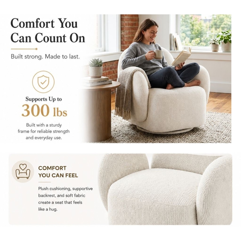 NPD Furniture - Zoya Fabric Swivel Accent Arm Chair - Mila Ivory