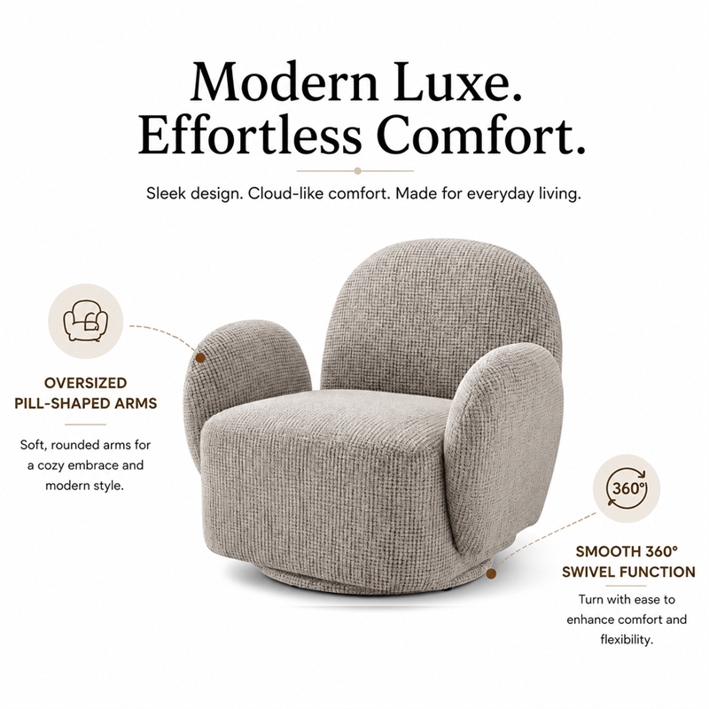 NPD Furniture - Zoya Fabric Swivel Accent Arm Chair - Mila Taupe