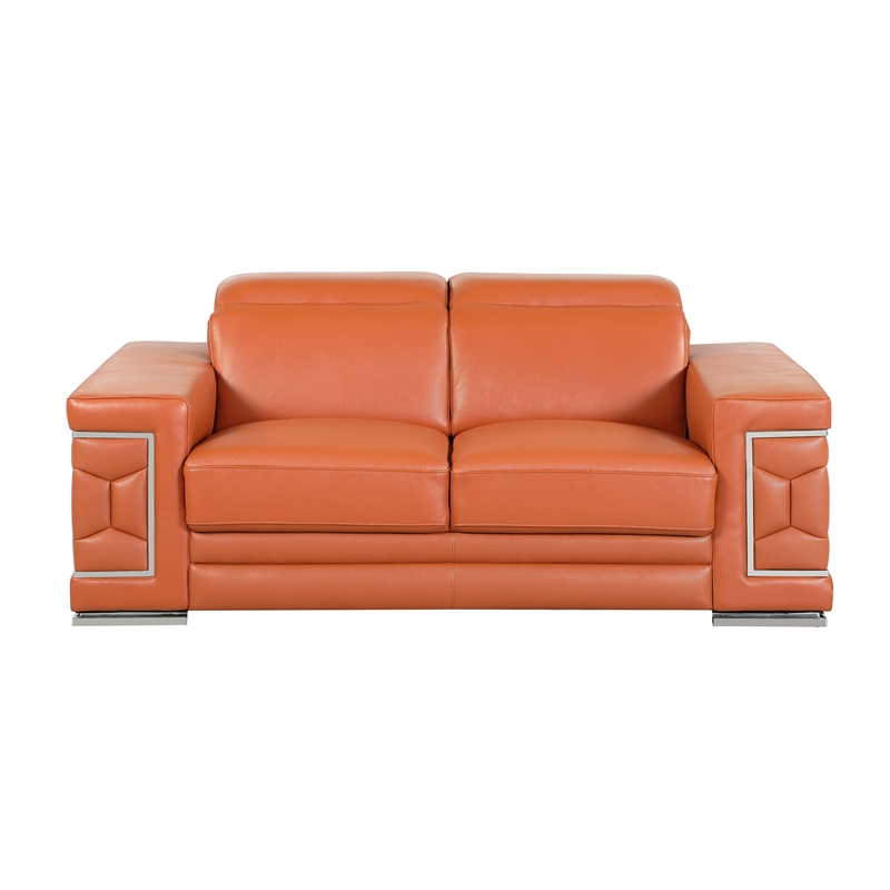 Titan Furnishings Genuine Italian Leather Upholstered Sofa Set in Camel Brown