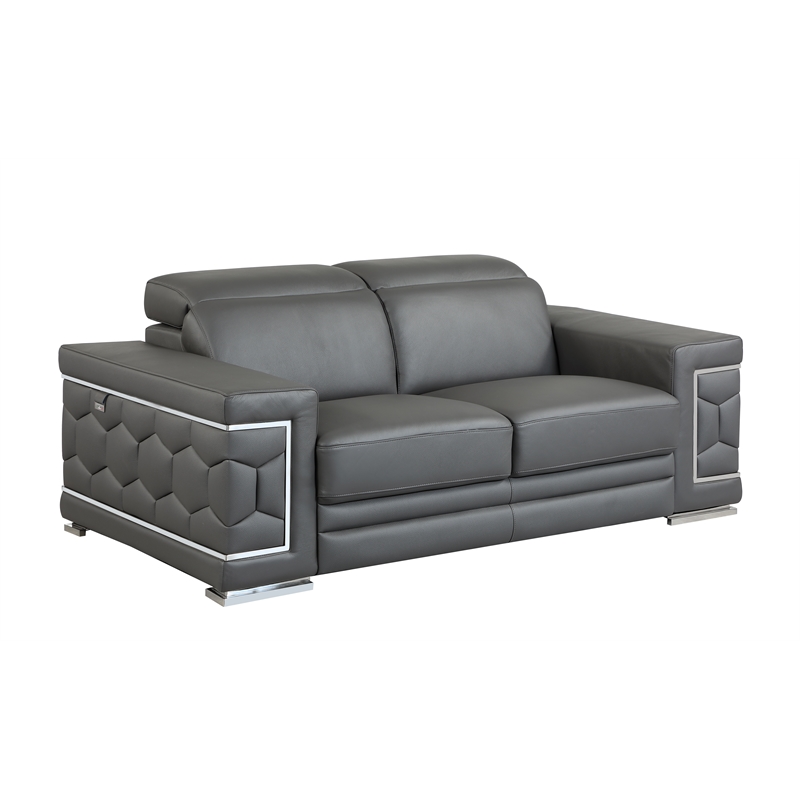 Titan Furnishings Genuine Italian Leather Upholstered Sofa Set in Dark Gray