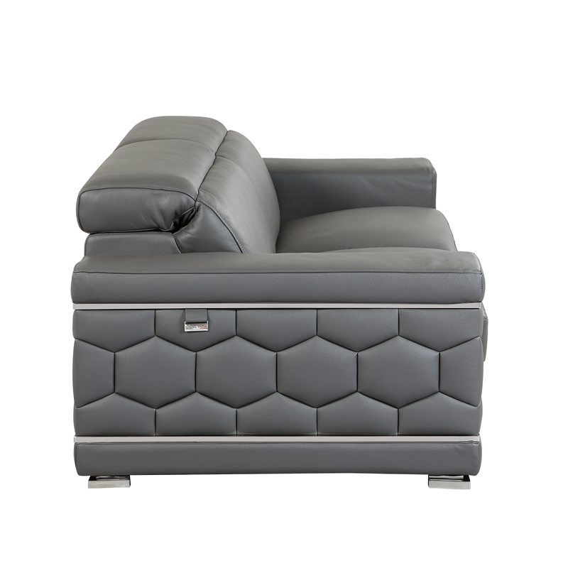Titan Furnishings Genuine Italian Leather Upholstered Sofa Set in Dark Gray