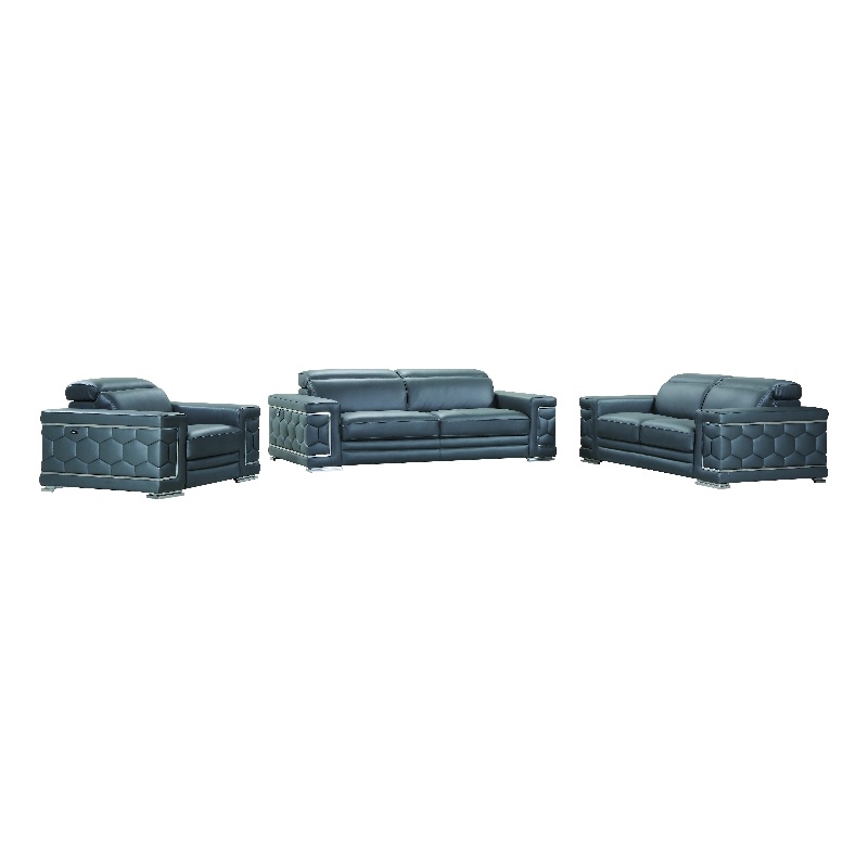 Titan Furnishings Genuine Italian Leather Upholstered Sofa Set in Dark Gray