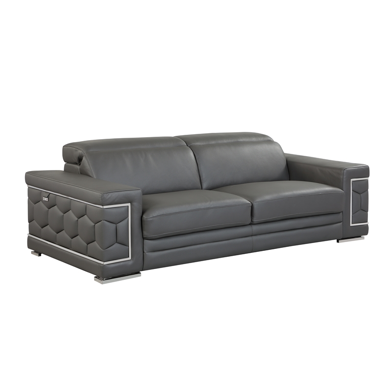 Titan Furnishings Genuine Italian Leather Upholstered Sofa Set in Dark Gray