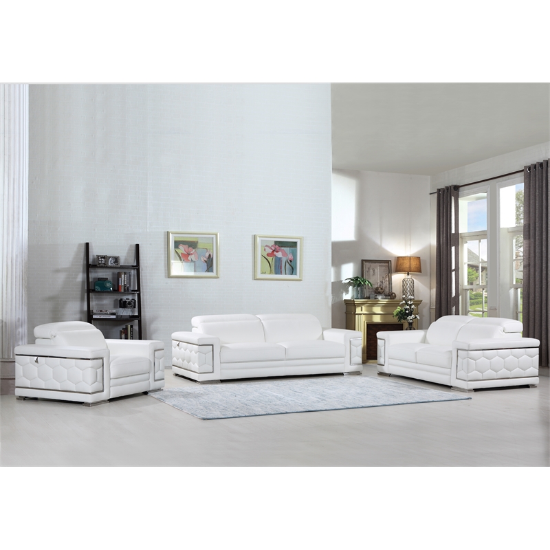 Titan Furnishings Genuine Italian Leather Upholstered Sofa Set in White