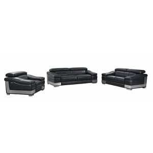 Titan Furnishings Genuine Italian Leather Upholstered Sofa Set in Black