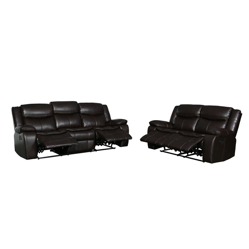 Titan Furnishings Transitional Faux Leather Reclining Sofa and Loveseat in Brown
