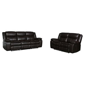 Titan Furnishings Transitional Faux Leather Reclining Sofa and Loveseat in Brown
