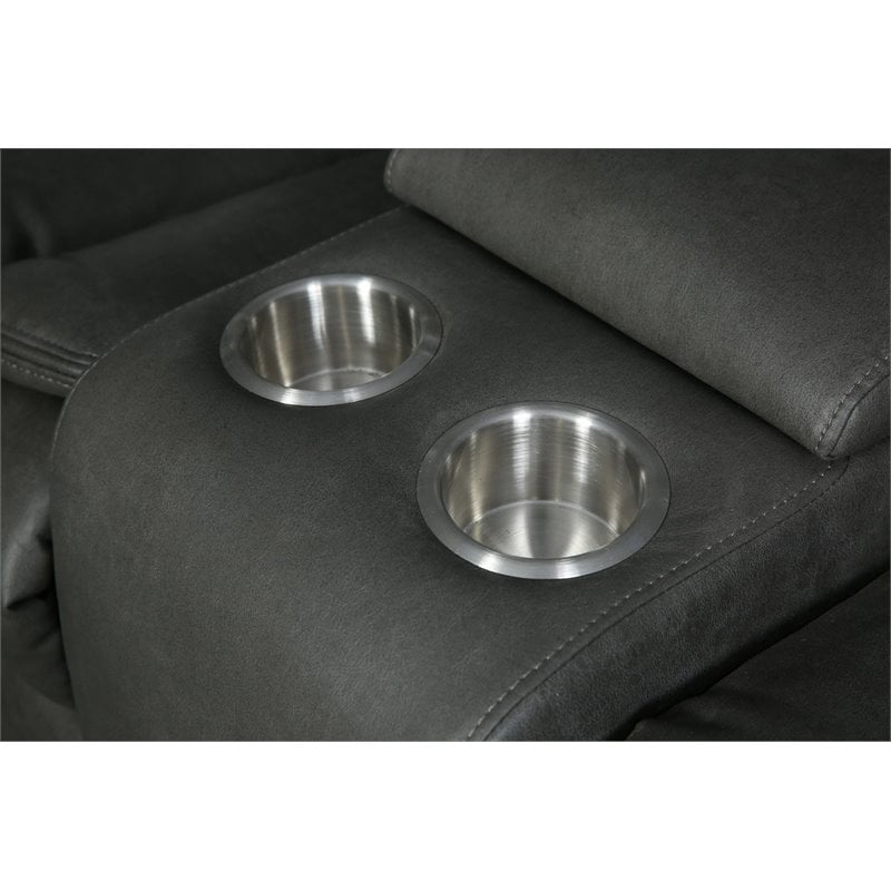 Titan Furnishings Transitional Faux Leather Reclining Sectional in Gray