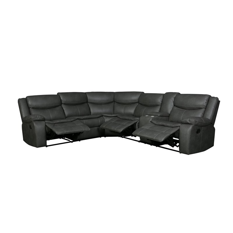 Titan Furnishings Transitional Faux Leather Reclining Sectional in Gray
