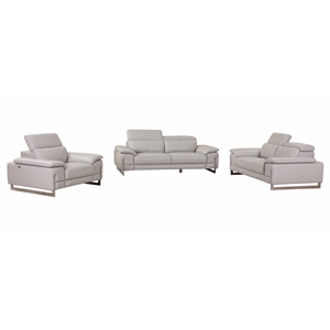 Titan Furnishings Genuine Italian Leather Upholstered Sofa Set in Light Gray