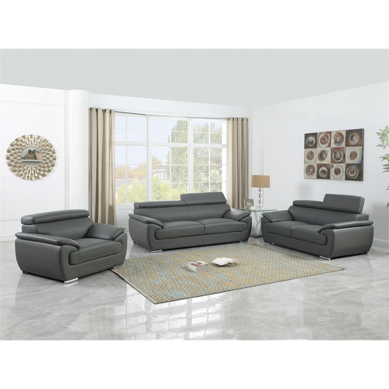 Titan Furnishings Modern Leather Upholstered Recliner Sofa Set in Gray