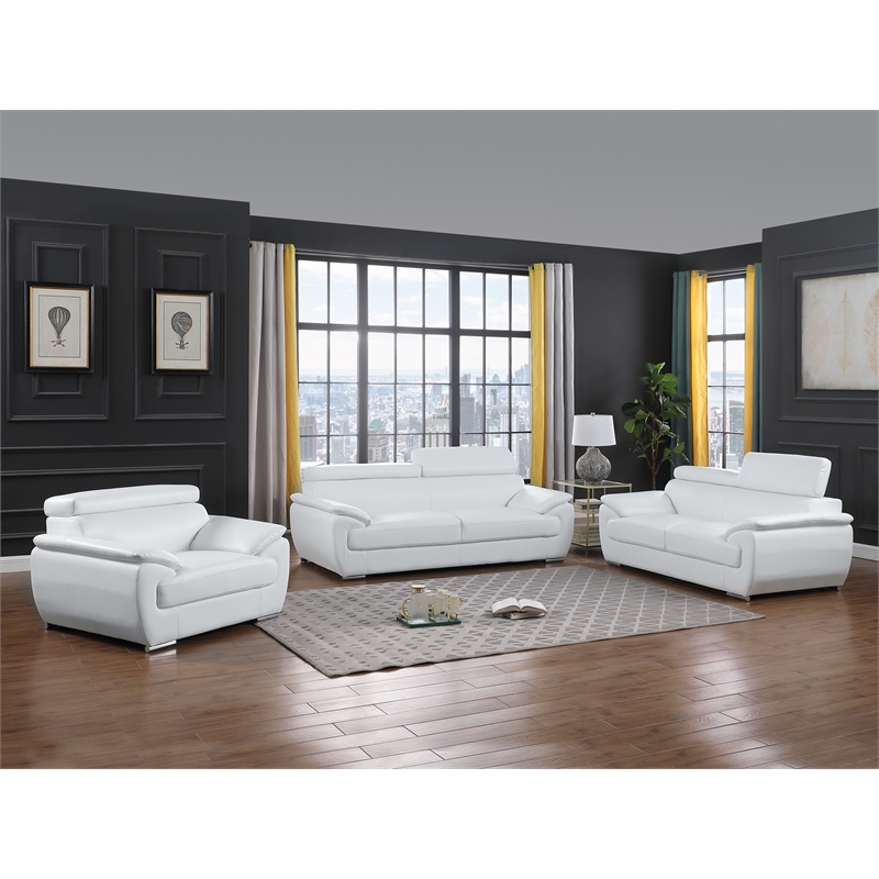 Titan Furnishings Modern Leather Upholstered Recliner Sofa Set in White