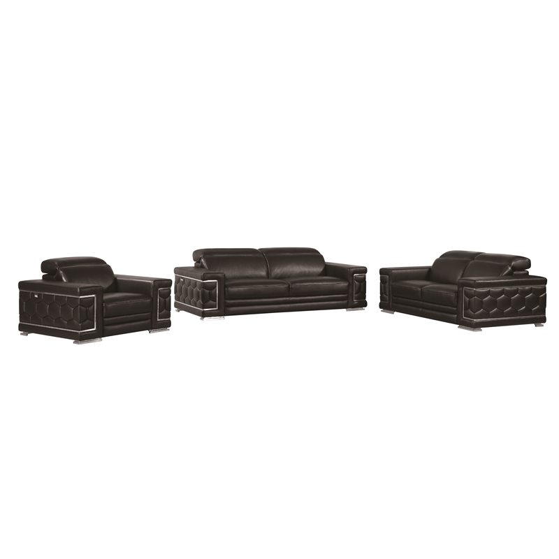 Titan Furnishings Genuine Italian Leather Upholstered Sofa Set in Black