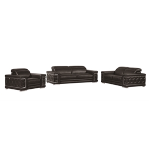Titan Furnishings Genuine Italian Leather Upholstered Sofa Set in Black