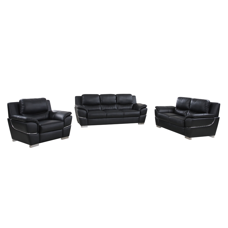 Titan Furnishings Modern Leather Upholstered Sofa Set in Black