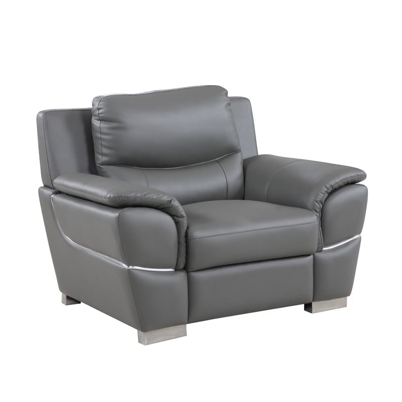 Titan Furnishings Modern Leather Upholstered Sofa Set in Gray